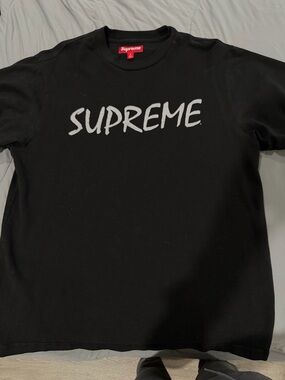 Supreme Black Tee with White Script Logo
